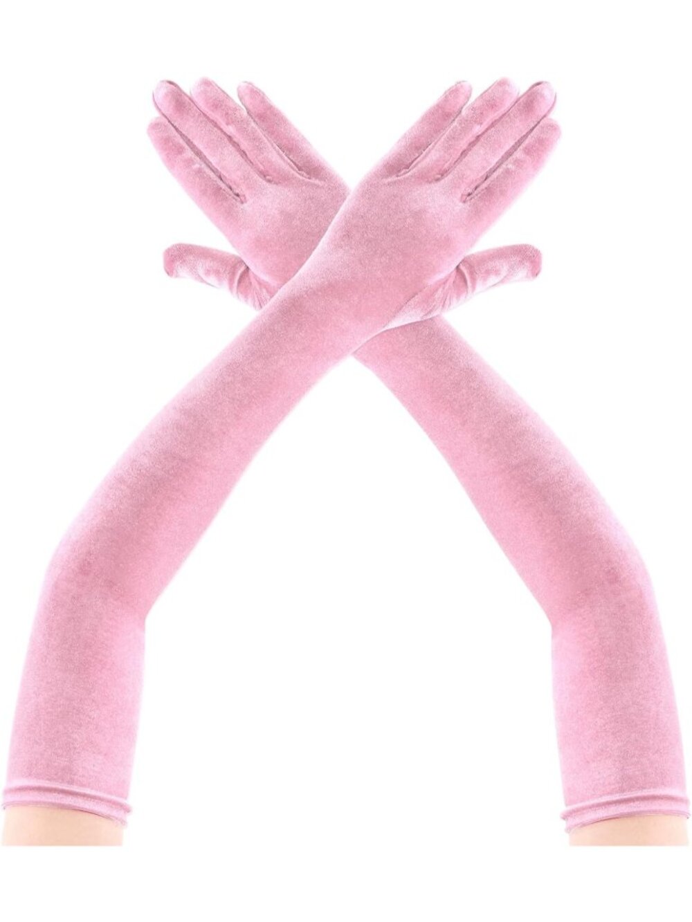 Women's Pink Long Velvet Elbow Length 1920s Flapper Full-finger Opera Gloves